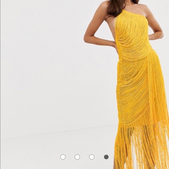all over drape fringe one shoulder maxi dress - Picture 3 of 5